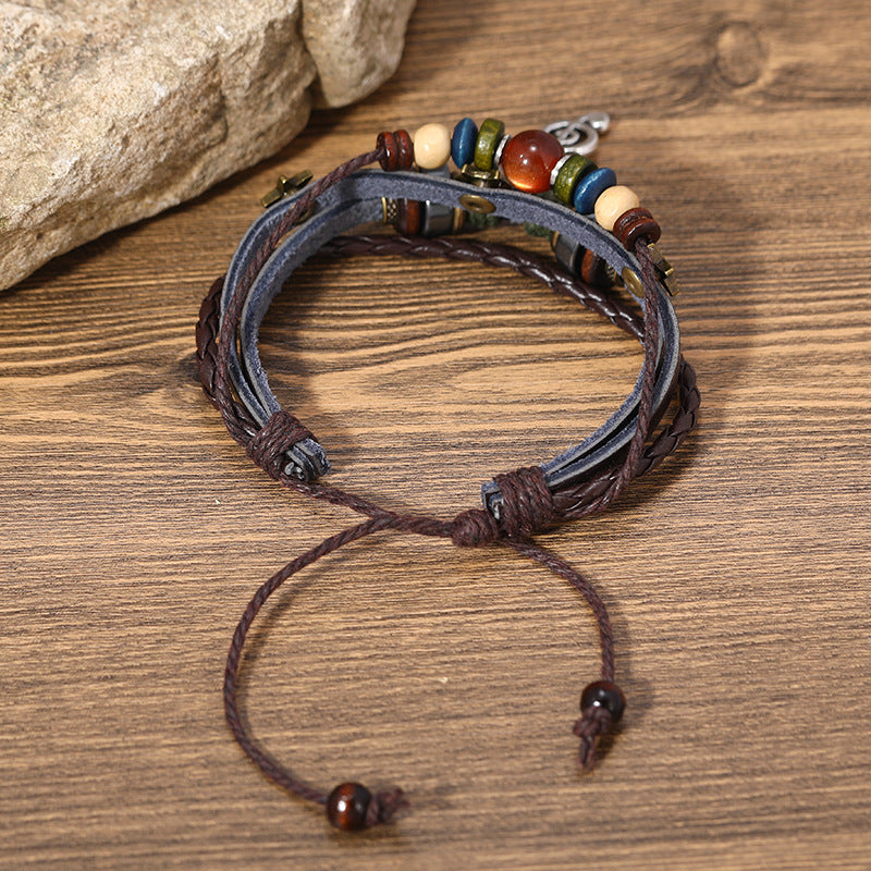Wholesale Woven Vintage Note Leather Bracelet
